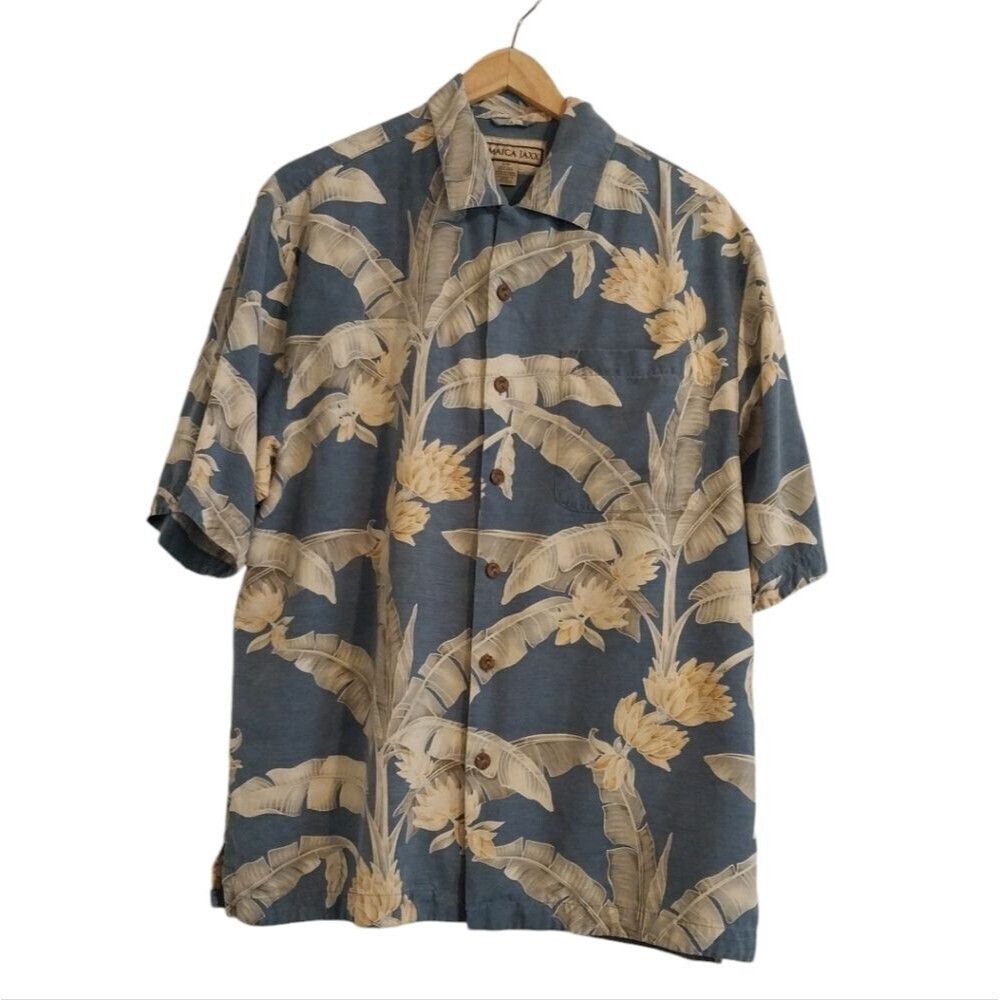 Jamaica jaxx shirt mens button down size small silk blue vintage